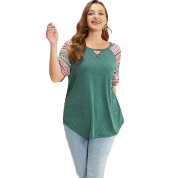 BloomChic Super Soft Essentials Striped Contrast Raglan Sleeve T-shirt 14-16 - Picture 3 of 13